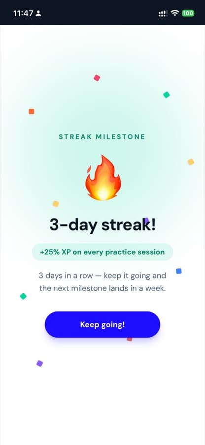 A streak milestone celebration
