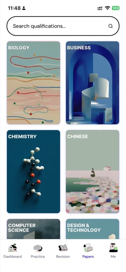 Browsing exam qualifications by subject — Biology, Business, Chemistry, Chinese